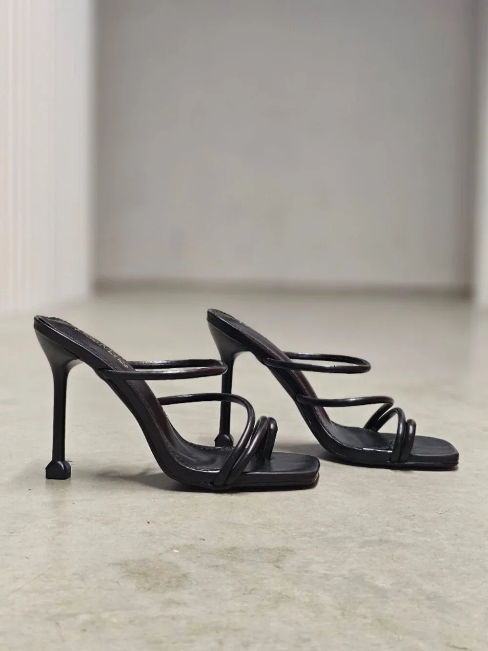 Strappy Black High Heel Sandals With Square Toe & Stiletto Design Bella Marie